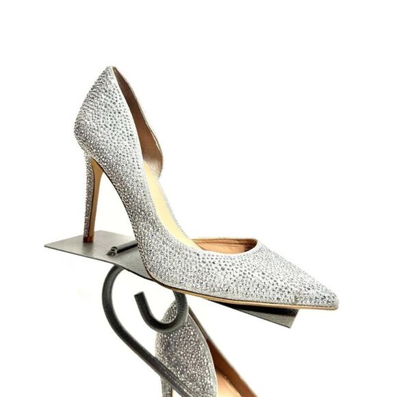 I.N.C Silver D’orsay Rhinestone Pointed Toe Pumps Heels Shoes Size 9 - Picture 1 of 9